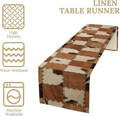 Cowhide Animal Table Runner, Vintage Western Cowboy Patchwork Fur Table Runner for Kitchen Farmhouse Dining Home Banquet Party 13x108in