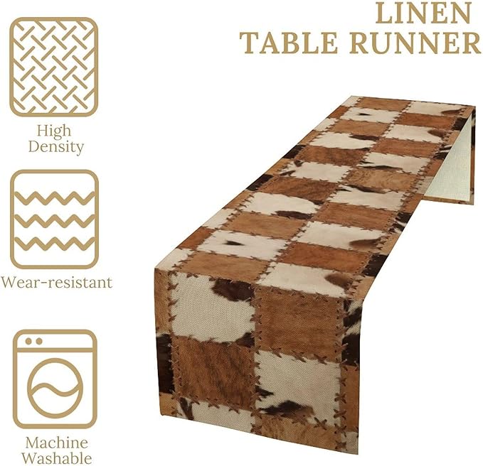 Cowhide Animal Table Runner, Vintage Western Cowboy Patchwork Fur Table Runner for Kitchen Farmhouse Dining Home Banquet Party 13x70in