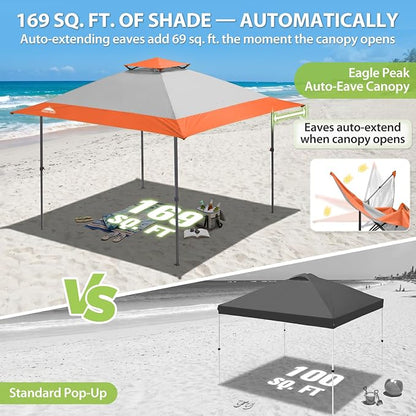 EAGLE PEAK 13x13 Pop Up Canopy Tent, Auto Extended Eaves, Heavy Duty Outdoor - Image 4