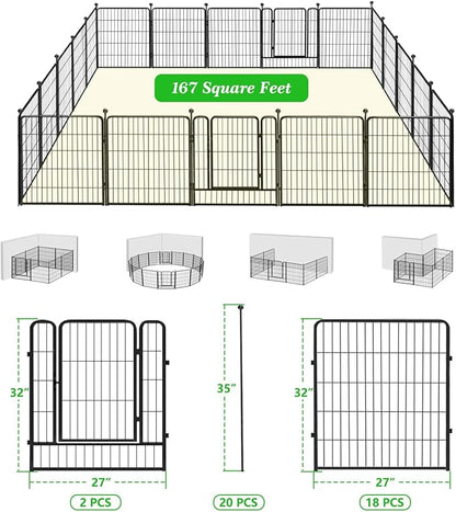 Garden Fence with Gate Metal Fencing for Yard, 32in x 46ft 20 Panels No Dig Fence Panels Temporary Dog Fence Rustproof Garden Fencing Flower Bed Edging for Patio