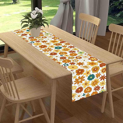 Groovy Floral Table Runner, Retro 70s Hippie Floral Funky Cute Flower Trippy Orange Coffee Table Center Decor For Home Kitchen Dining Patio Holiday Party Indoor Outdoor Table Decorations, 13"x36" Inch
