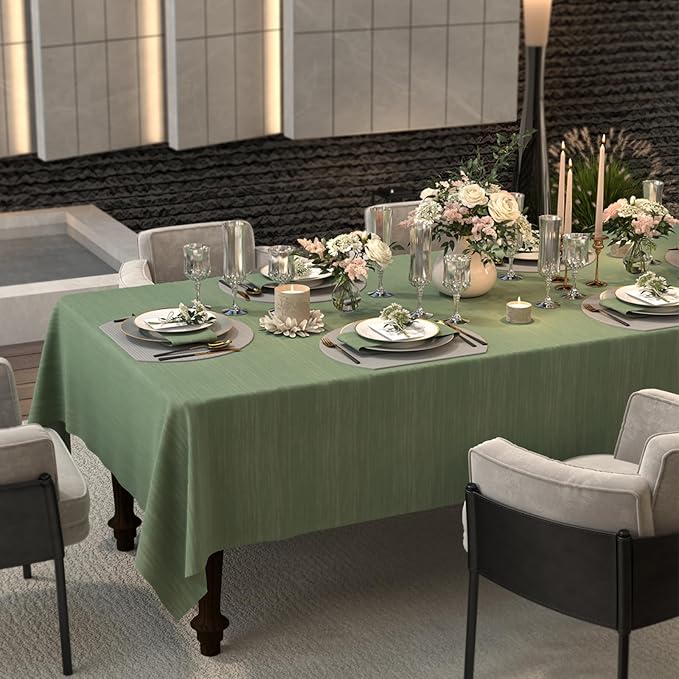 Rectangle Sage Green Table Cloth, Embossed Pleated Textured Waterproof Tablecloth, Decorative Fabric Table Cover for Dining, Farmhouse, Wedding, Outdoor - 60''x84'', Spring/Summer