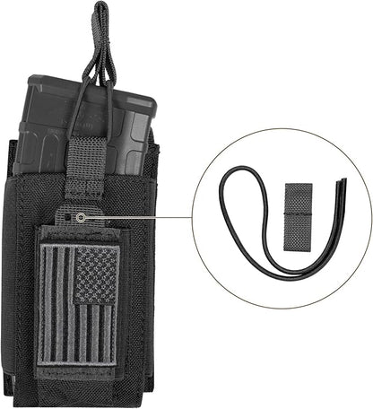 Open-Top Single/Double/Triple Molle Mag Pouch for 5.56mm M4 M16 AK AR Glock M1911 9mm Elastic Rifle Magazines Pistol Mag Pouches Holder Carrier with USA Flag Patch