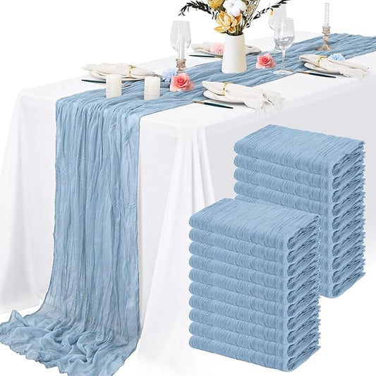20 Packs Cheesecloth Table Runner 10FT Long Boho Gauze Fabric Table Runner Vintage Rustic Sheer Runners for Wedding Party Bridal Baby Shower Table Decorations (Dusty Blue )