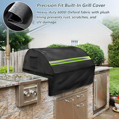 Built in Grill Cover for Wolf 42 inch - Heavy Duty 600D Waterproof with Reflective Strips and Plush Lining,Protects The Built in Grill While Enhancing its Visual Appeal,28''L x 42''W x 26.5''H,Black