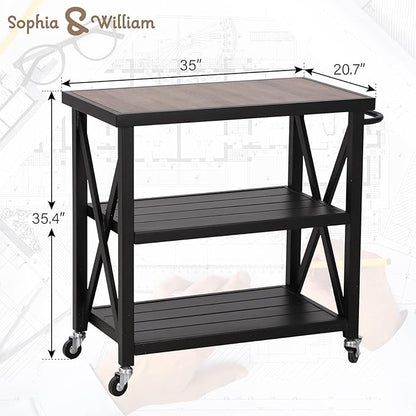 Sophia & William Outdoor Grill Cart Movable Food Prep Table Rolling BBQ Trolley Pizza Oven Stand with Ceramic Wood-Like Tabletop and Lockable Wheels, 35" W x 20.7" D x 35.4" H