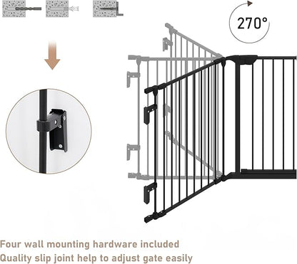 AUXSOUL 74" Wide Baby Gate Metal Safety Playpen - Fireplace Fence for Toddler/Pet/Dog, 3-Panel,30" H, Black