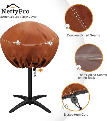 NettyPro Round Grill Cover Waterproof Heavy Duty Outdoor Indoor Electric Portable Stand Grill Cover for George Foreman, Char-Broil, Cuisinart, Homewell, Weber Small Grill and More, Brown