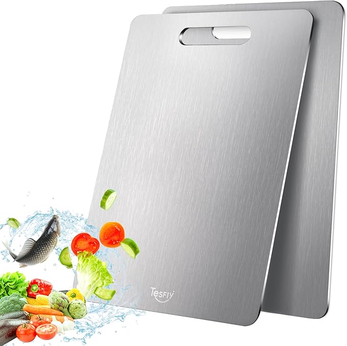 2 Pack Titanium Cutting Board,-100% Pure Titanium Cutting Boards For Kitchen,Easy to clean, Double-sided food-grade Cutting Board For Cutting Meats, Fruits And Vegetables(18 * 12)