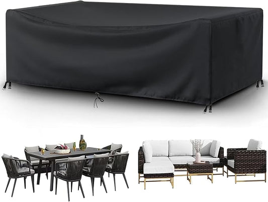 Patio Furniture Covers Outdoor Table Cover Waterproof Rectangular Patio Dining Table Cover Wind Dust Proof Anti-UV Garden Sectional Couch-Cover Table and Chair Set Covers 120"L x 40"W x 29"H Black