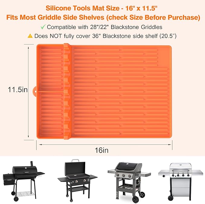 Silicone Griddle Tools Mat for Blackstone - Large Silicone Spatula Mat with Drip Pad - Griddle Mats BBQ Grill Accessories - Side Shelf Mats Grill Pad for Blackstone Griddles Accessories(Orange)