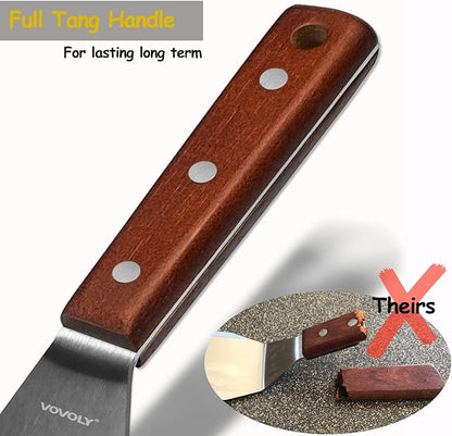 Professional Metal Spatula for Cast Iron Skillets and Flat Top Grills, Full Tang Wooden Handle, Thick Stainless Steel Blade, Smash Burger Spatula Turner for Flipper, Cooking, BBQ, 4.7 x 2.7 Inch