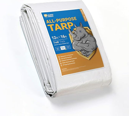 GUARD SHIELD White Tarp 12x16 Feet Medium Duty All Purpose Poly Tarps Cover 7mil
