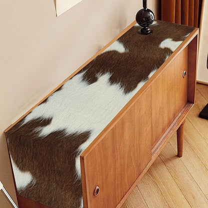 Cow Print Table Runner, Brown Cowhide Print Western Style Table Runner Country Farmhouse Cottage Cow Pattern Linen Table Decoration for Home Kitchen Dining 13x36