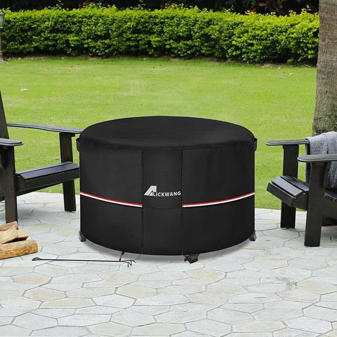 Fire Pit Cover Round 36 Inch Waterproof,Outdoor Heavy Duty Durable 600D Tear-Resistant Fire Pit Table Cover,Patio Round Firepit Cover 36" D x 24" H, Black