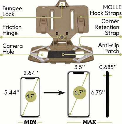Let Me Be Tactical Plate Carrier Molle Phone Carrier Vest Attachments, Outdoor Universal Foldable Phone Chest Holder, Chest Rig Mount Navigation Board for 4.7"-6.7" Screen (FoldPanel-BCP)