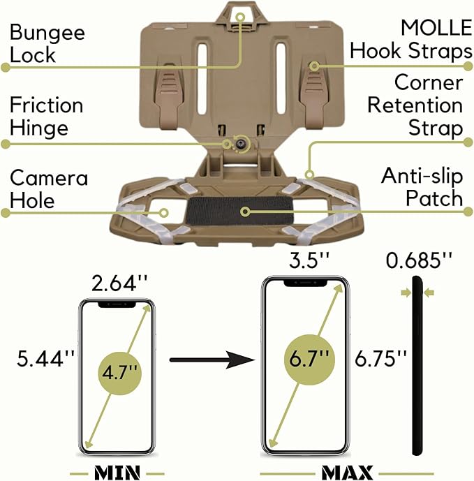 Let Me Be Tactical Plate Carrier Molle Phone Carrier Vest Attachments, Outdoor Universal Foldable Phone Chest Holder, Chest Rig Mount Navigation Board for 4.7"-6.7" Screen (FoldPanel-Black)