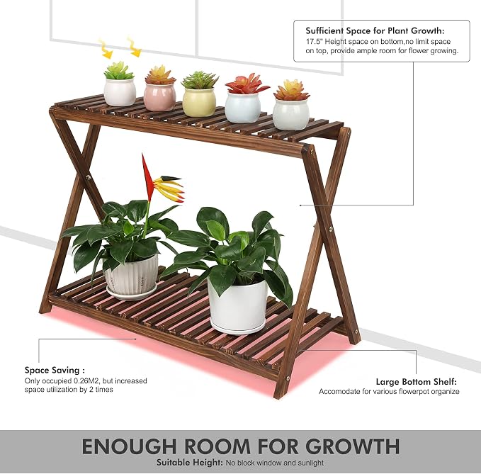 Wood Plant Stand Shelf Indoor Outdoor 2 Tier Plant Bench Corner | Stepped - Image 3