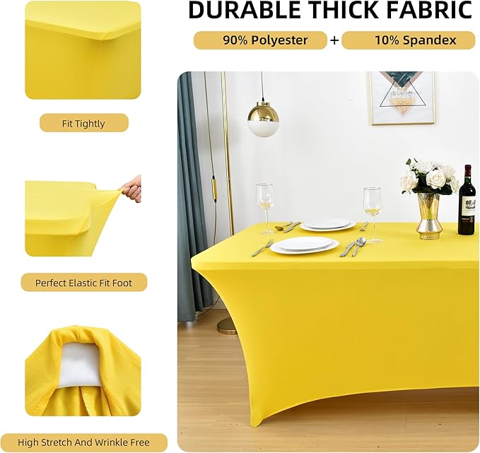 2-Pack 6ft Spandex Table Covers for Rectangle Standard Folding Tables - Wrinkle Resistant Stretch Tablecloths - Ultimate Fitted Table Protector for Parties, Trade Shows, Banquet