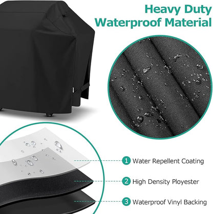 SunPatio Gas Grill Cover 60 Inch, Outdoor Heavy Duty Waterproof Barbecue Gas Cover, UV and Fade Resistant, All Weather Protection Compatible for Weber Charbroil Brinkmann Grills and More, Black
