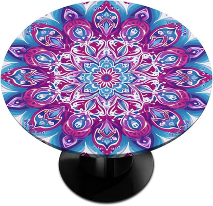 Mandala Vintage Flowers Round Table Cloth Cover, Elastic Edge Waterproof Wipeable Tablecloths 45"-56" Polyester Tablecloth for Party Restaurant Banquet Holiday Camping Outdoor Picnic