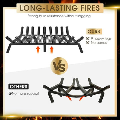 G GOOD GAIN Fireplace Grate with Ember Retainer, 30in Heavy Duty Steel Indoor, Chimney Hearth Wood Stove Burning Rack Holder,1/2 Bar Fire Place Asseccories for Outdoor, Fire Pits, Camping.