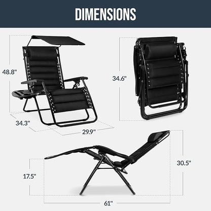 Best Choice Products Oversized Padded Zero Gravity Chair w/Canopy Headrest Cup - Image 2