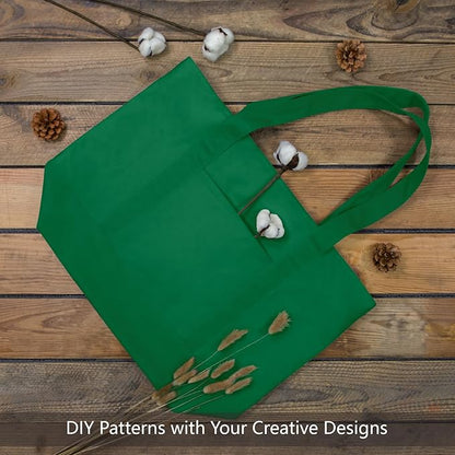 TOPDesign 6-Pack Canvas Tote Bags with an External Pocket, Reusable Grocery Shopping Bags, Top Zipper Closure, Daily Essentials (Green)