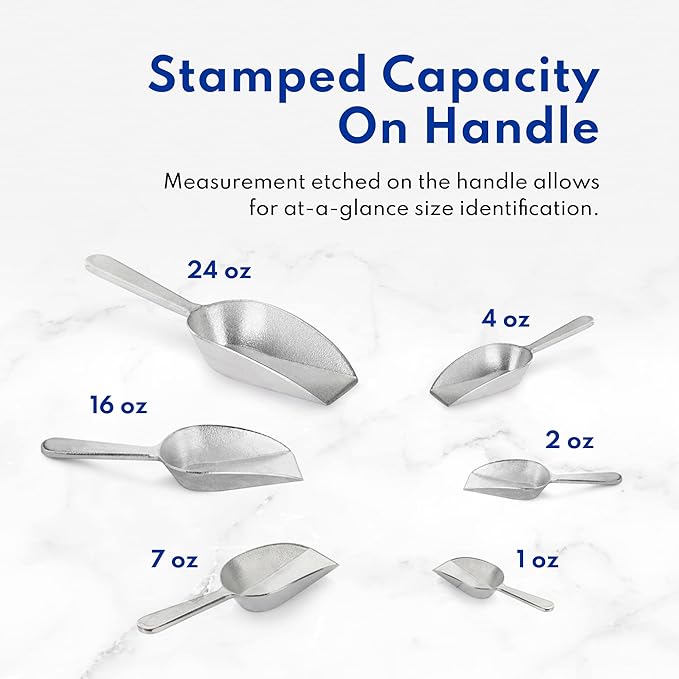 New Star Foodservice 34622 Cast Aluminum Flat Bottom Utility Scoop, 1oz, Extra Small Size, Silver (Hand Wash Only)