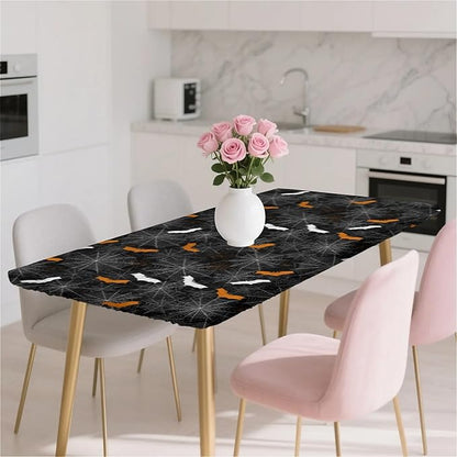 Rectangle Table Cloth Cover Waterproof Elastic Fitted Polyester Fitted Tablecloths for 6 Foot Tables for Indoor,Picnic, Camping, Outdoor （60" x 30"，Halloween）