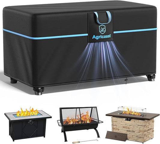 Fire Pit Cover Rectangular 48 Inch for 45''- 48'' Fire Pit, 600D Heavy Duty Firepit Cover Waterproof Fire Table Cover with Air Vent, 4 Windproof Buckles, Drawstring - 48''L x 28''W x 24''H