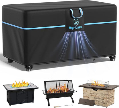 Fire Pit Cover Rectangular 44 Inch for 40''- 44'' Fire Pit, 600D Heavy Duty Firepit Cover Waterproof Fire Table Cover with Air Vent, 4 Windproof Buckles, Drawstring - 44''L x 28''W x 24''H