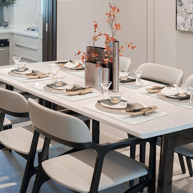 Maxpearl Faux Leather Placemats Set of 8 - Waterproof - Wipe Clean - Heat Resistant - Non Slip Dining Table Place Mats, Suitable for Indoor & Outdoor Use, 17’’x12’’, Ivory White