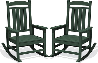Oversized Outdoor Rocking Chairs Set of 2, HDPE Porch Rocker by KINGYES