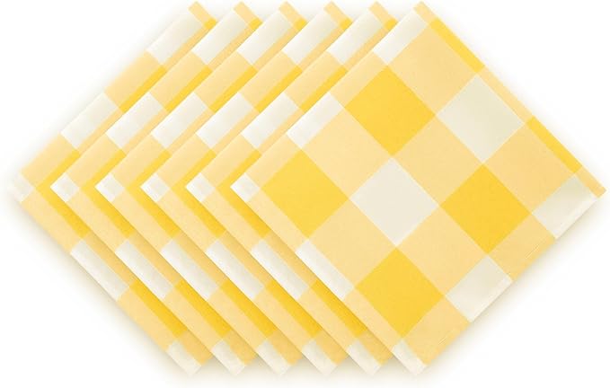 Buffalo Plaid Table Napkins Set of 12 Checkered Cloth Napkins 17x17 inch Washable Dinner Gingham Pattern Napkins Soft Napkins for Wedding Party Dining Banquet(Yellow and White)
