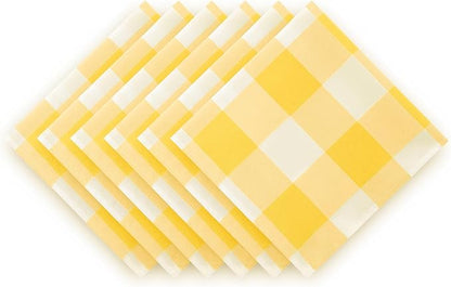 Buffalo Plaid Table Napkins Set of 12 Checkered Cloth Napkins 17x17 inch Washable Dinner Gingham Pattern Napkins Soft Napkins for Wedding Party Dining Banquet(Yellow and White)