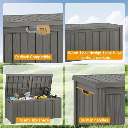 150 Gallon Outdoor Storage Box, Resin Deck Boxes Outdoor Waterproof For Patio Furniture, Garden Tools, Pool Supplies, Durable And UV Resistant, Lockable