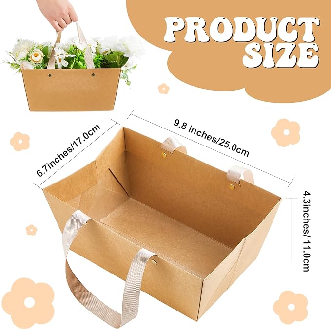 Pinkunn 48 Pcs Basket for Gifts Empty DIY Bulk Party Gift Basket Kit with Handles Market Trays for Packages Wrapping Wedding Party Anniversary Display(Brown,Classic)
