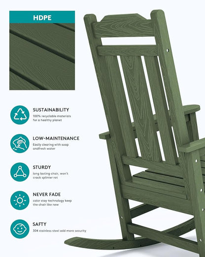 SERWALL Oversized Outdoor Rocking Chairs Set of 4, Patio Rocker, Avocado | - Image 7