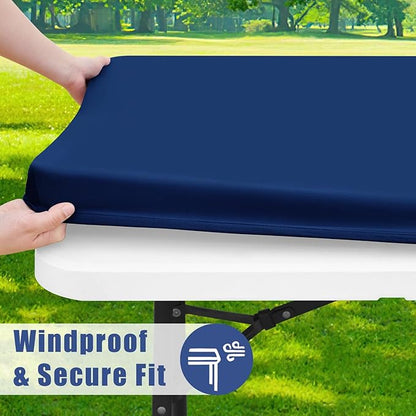 Spandex 6 Foot Rectangle Table Cloth 6 Pack, Elastic Fitted Tablecloths for Picnic, Stretch Washable Patio Table Cover for Outdoor, Camping, Banquet and Parties (Navy, 30"x72")