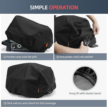 Waterproof Cover for Ninja Woodfire Outdoor Grill, Accessories for Ninja Wood Fire Smoker Grill OG700 Series, with Power Cord Storage Pocket, Windproof with Elastic Band Closure (Cover Only)
