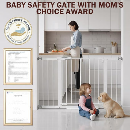 29.7-46" Extra Wide Baby Gate for Stairs, Pressure Mounted Dog Gate Indoor for Doorways, Auto Close Pet Gate with Walk Thru Door, Double Lock Child Safety Gate for Kids and Pet, No-Trip Design
