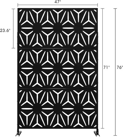 Casaphoria 72" H x 45" W Metal Privacy Screen, 2 Pack Outdoor Freestanding Decorative Divider for Patio & Garden with Stable Base, Black-Star