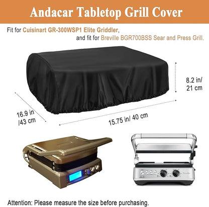 Tabletop Grill Cover for Cuisinart GR-300WSP1 Elite Griddler, Heavy Duty Griddle Cover Waterproof Panini Press Cover - 15" L×17" W×8" H, Black
