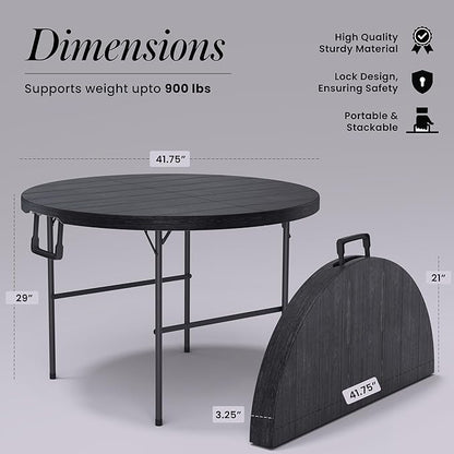 3.5 Feet Circular Round Foldable Table with Built in Handle & Steel Legs | Heavy Duty Portable | Perfect for Party, Dining, Wedding, Events, Picnic Indoor, Outdoor, Camping, Utility