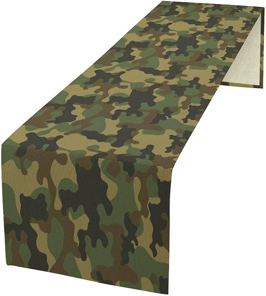 Camo Table Runner, Military Camouflage Coast Guard Force Soldier Hunting Themed Table Runner for Holiday Birthday Party Home Kitchen 13x70in
