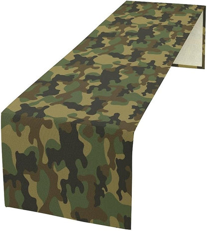 Camo Table Runner, Military Camouflage Coast Guard Force Soldier Hunting Themed Table Runner for Holiday Birthday Party Home Kitchen 13x108in