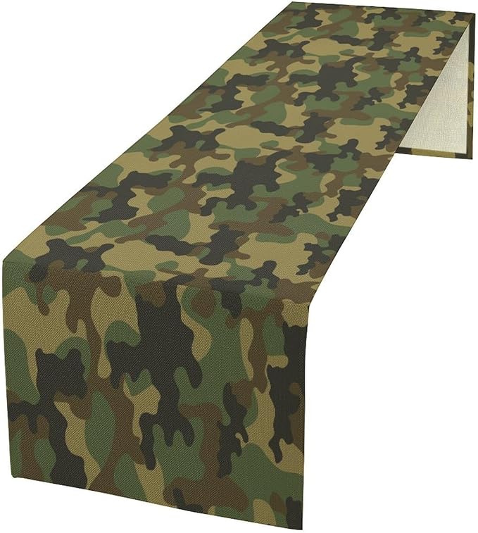 Camo Table Runner, Military Camouflage Coast Guard Force Soldier Hunting Themed Table Runner for Holiday Birthday Party Home Kitchen 13x36in