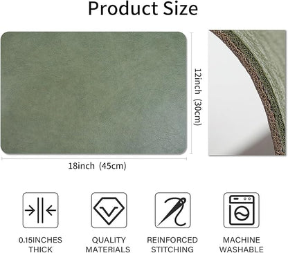 Cowhide Pattern Faux Leather Placemats Set of 6,Heat Resistant Non-Slip Waterproof Wipeable Washable Kitchen Dining PU Table Place Mats,Double-Sides Available,Green Brown