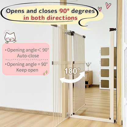 Lumizone Extra Tall Cat Gate 61.02" High Pressure Mounted Extra Wide 46.65"-50.78" (17Sizes) 1.37" Gap No Drilling Auto-Close Tall Pet Gate for Dogs (Cream, 46.65"-50.78" W)